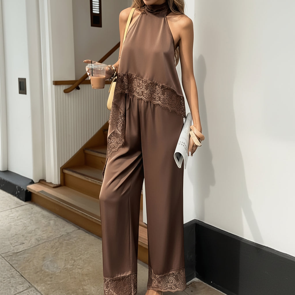 Asymmetrische Saum-Sets mit Spitzenbesatz
