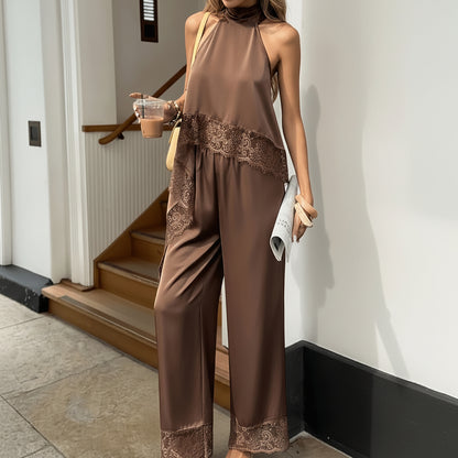 Lace Trim Asymmetrical Hem Sets