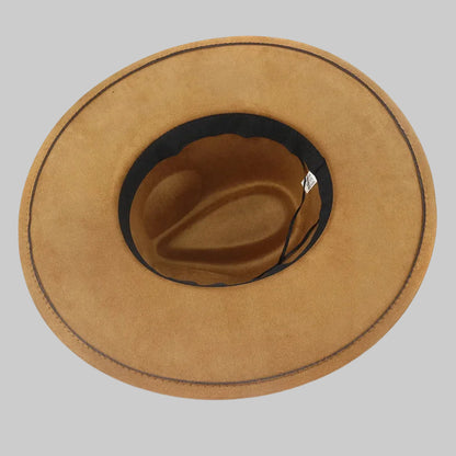 Chic Suede Wide-Brimmed Fedora Hat with Belt Accent