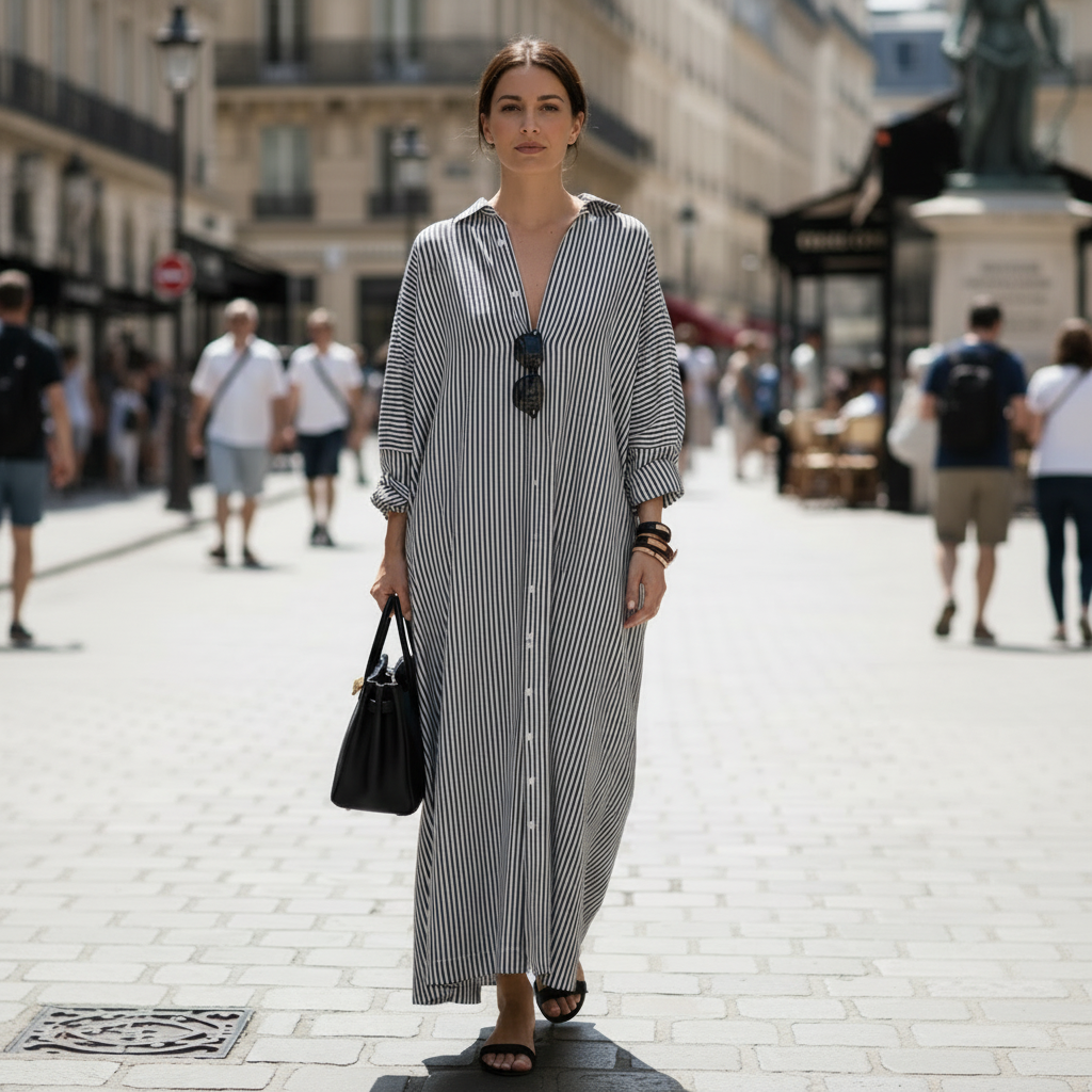 Elegant Oversized Shirt Dress with Striped Pattern for Relaxed Chic Looks