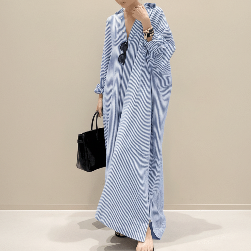 Elegant Oversized Shirt Dress with Striped Pattern for Relaxed Chic Looks