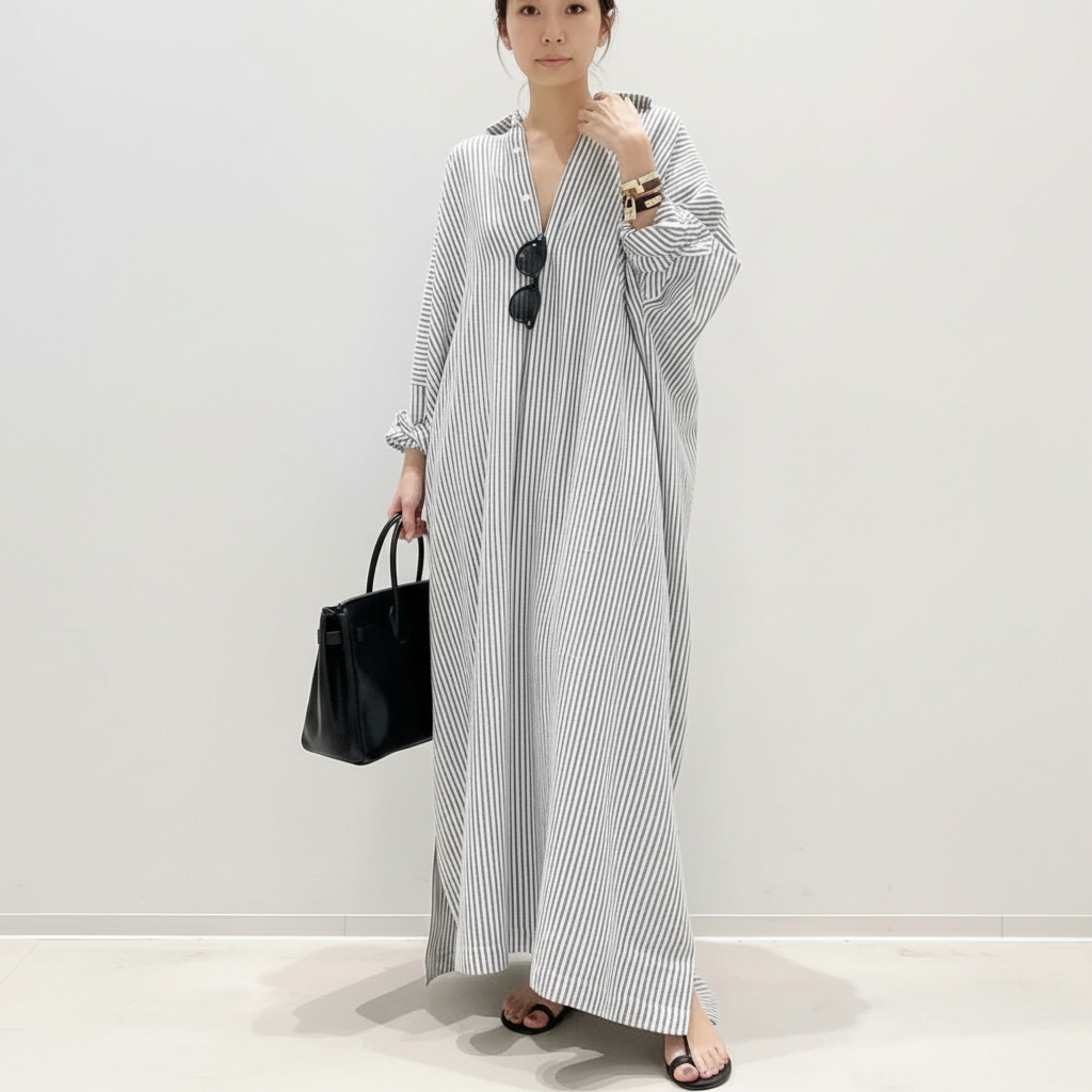Elegant Oversized Shirt Dress with Striped Pattern for Relaxed Chic Looks