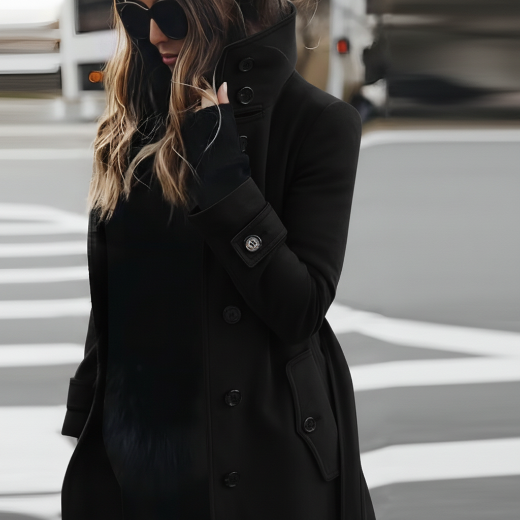 Sophisticated High Collar Trench Coat for Refined Seasonal Elegance
