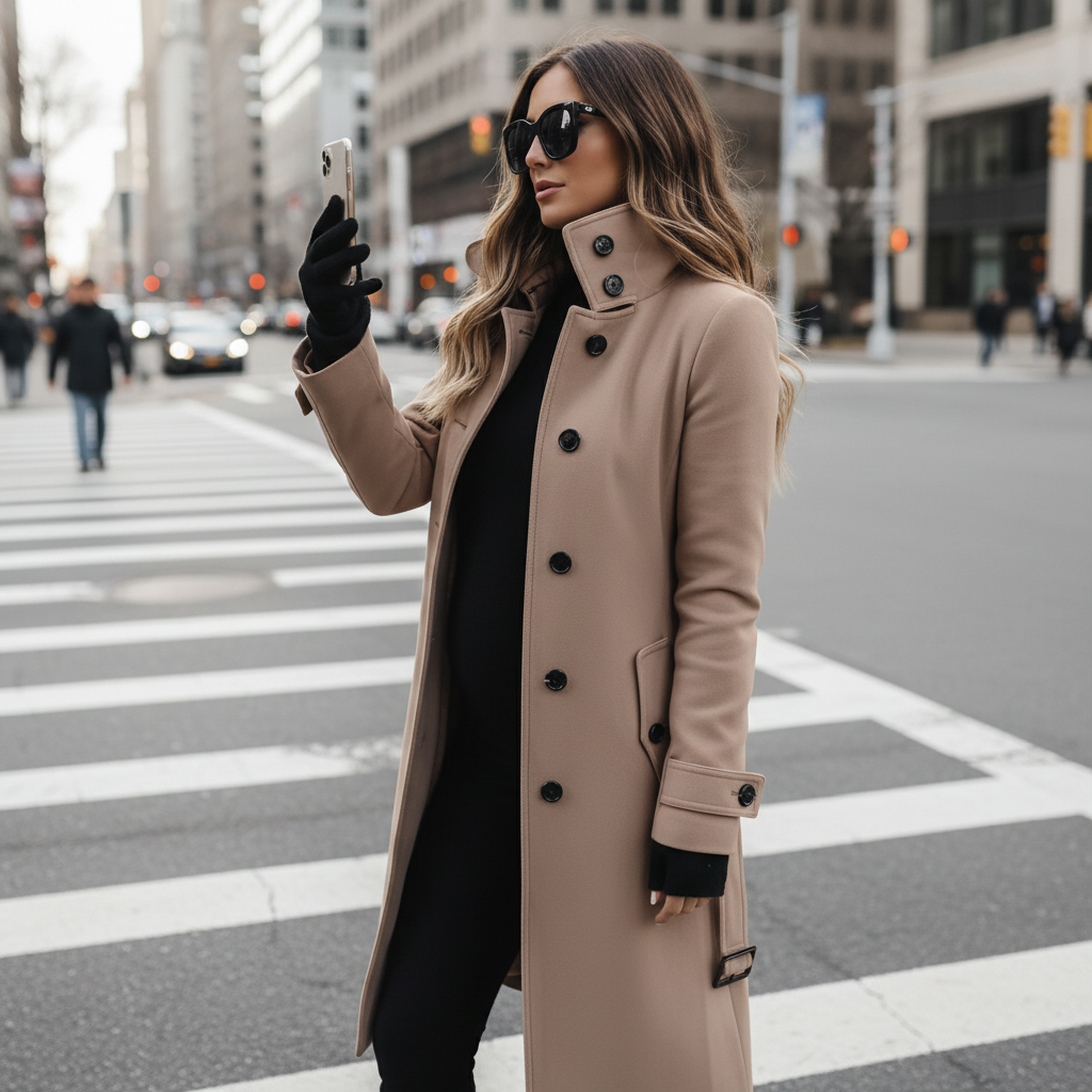 Sophisticated High Collar Trench Coat for Refined Seasonal Elegance