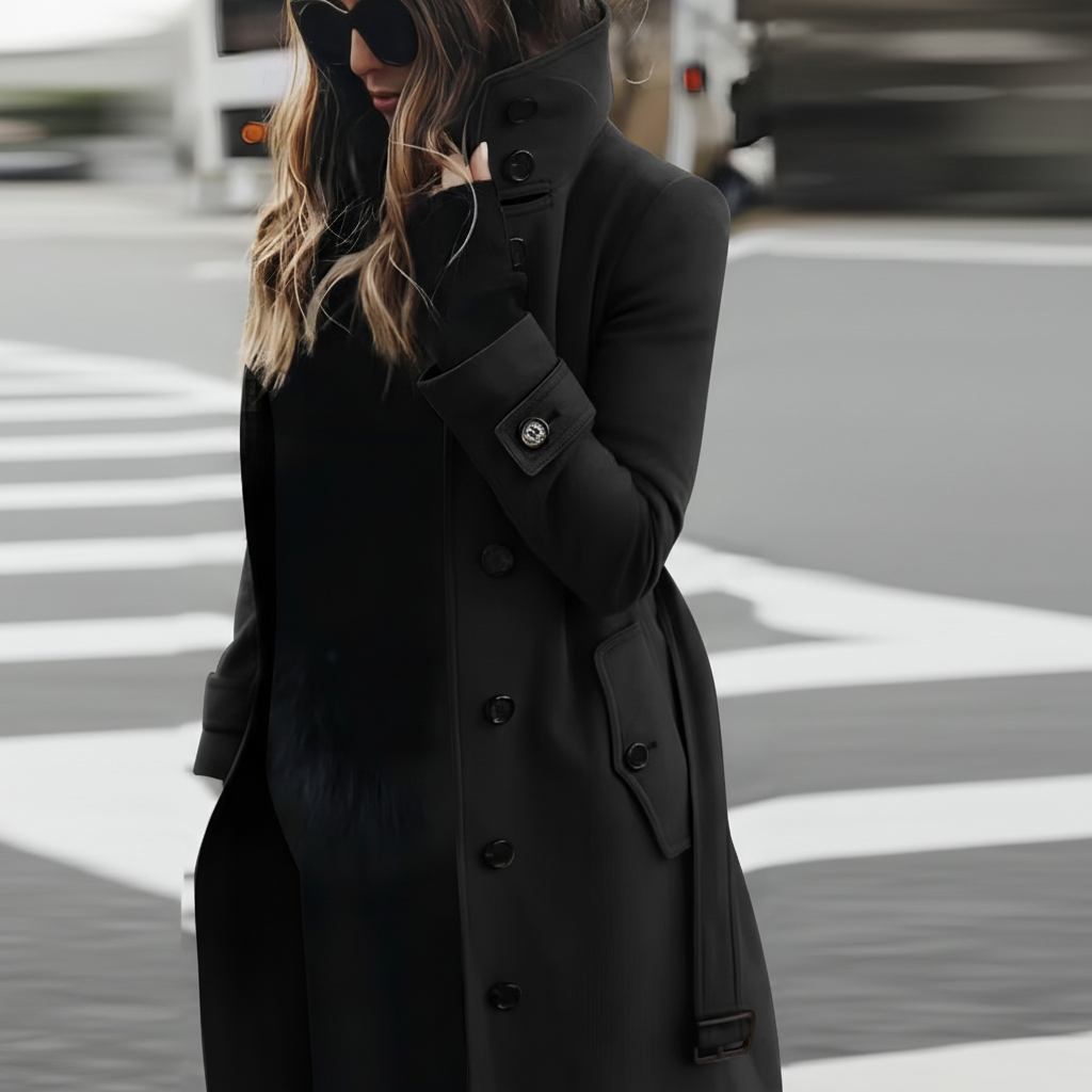Sophisticated High Collar Trench Coat for Refined Seasonal Elegance