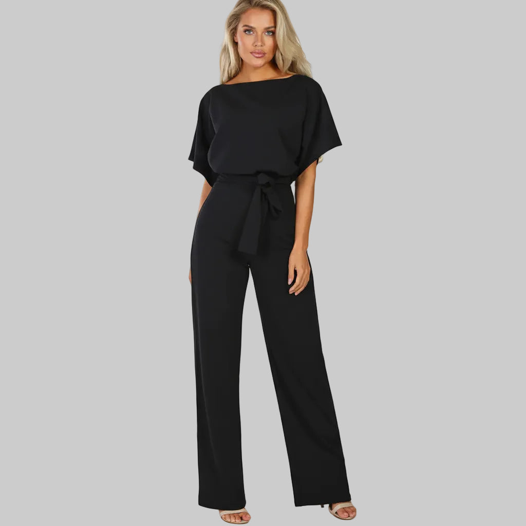 Classic Short-Sleeve Jumpsuit with Adjustable Waist for Comfortable Chic Looks