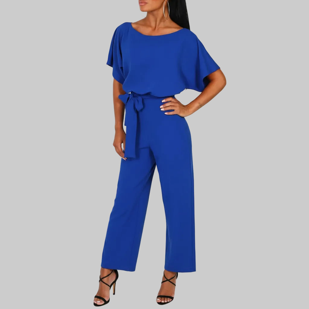 Classic Short-Sleeve Jumpsuit with Adjustable Waist for Comfortable Chic Looks