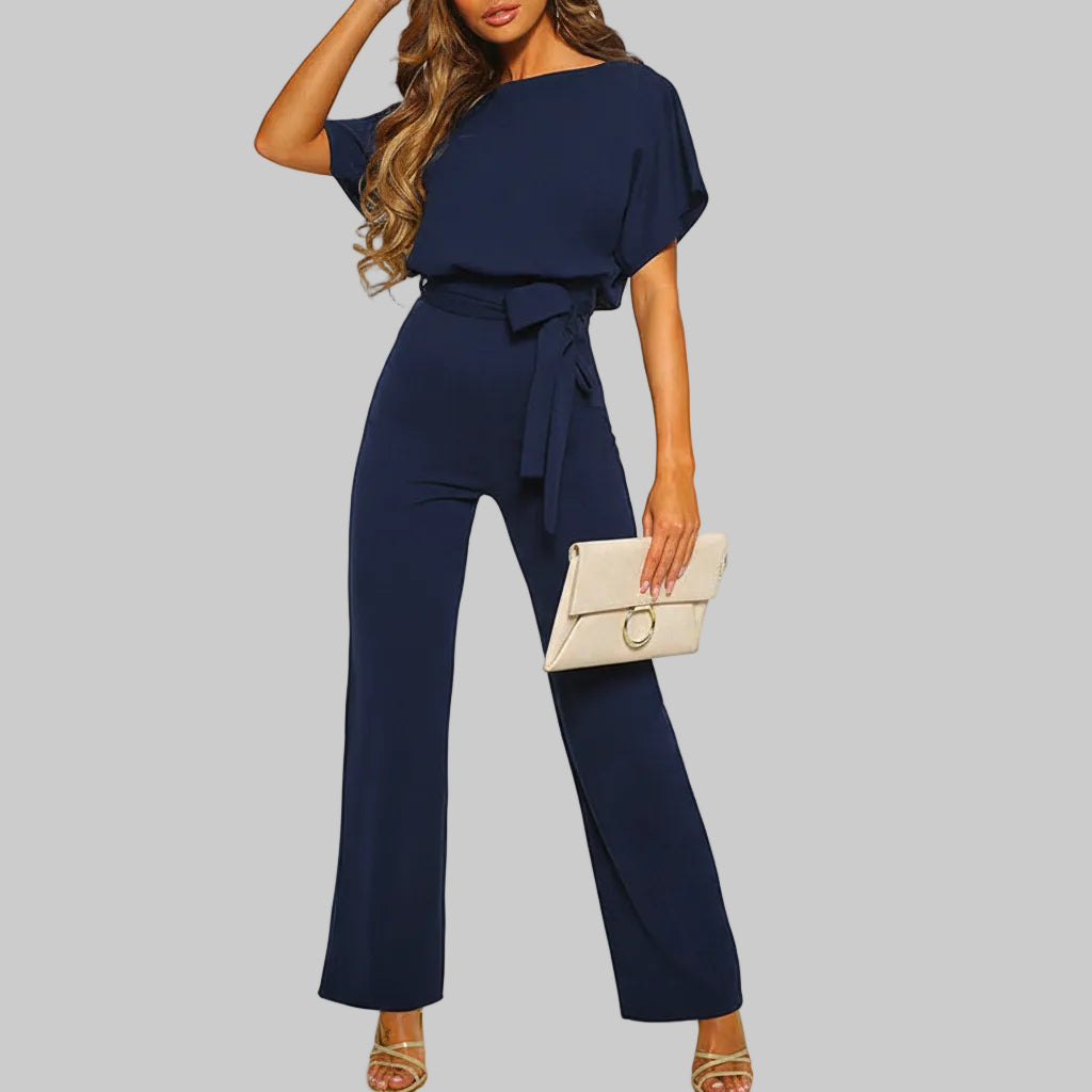 Classic Short-Sleeve Jumpsuit with Adjustable Waist for Comfortable Chic Looks