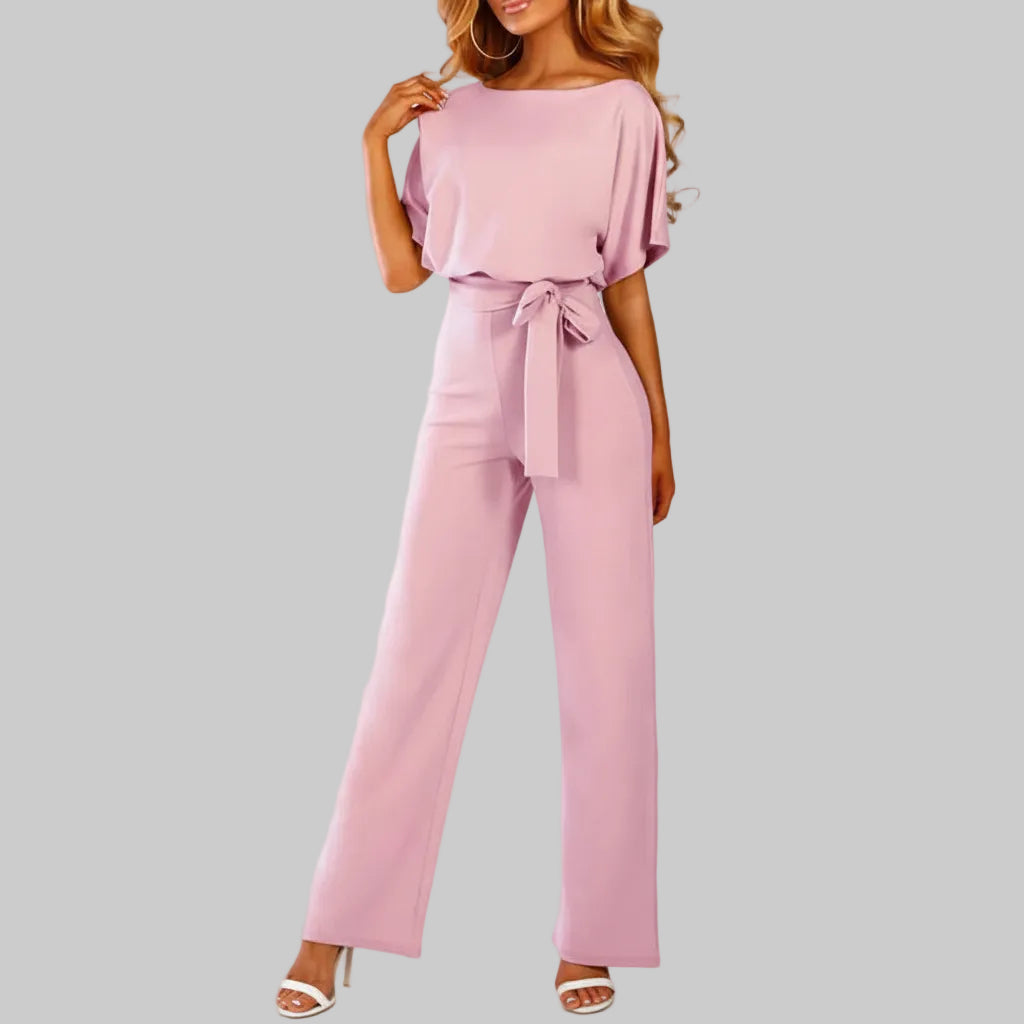 Classic Short-Sleeve Jumpsuit with Adjustable Waist for Comfortable Chic Looks
