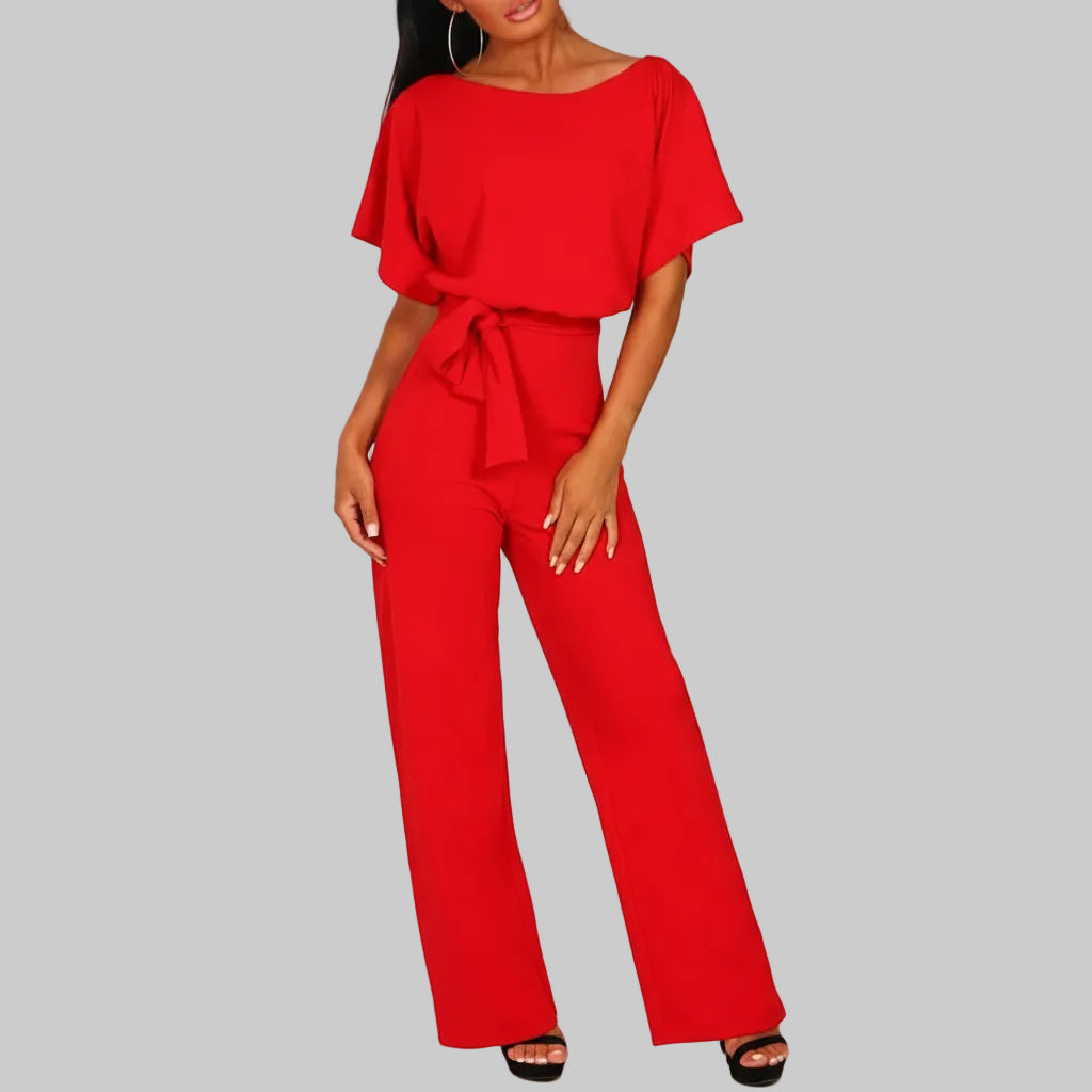 Classic Short-Sleeve Jumpsuit with Adjustable Waist for Comfortable Chic Looks