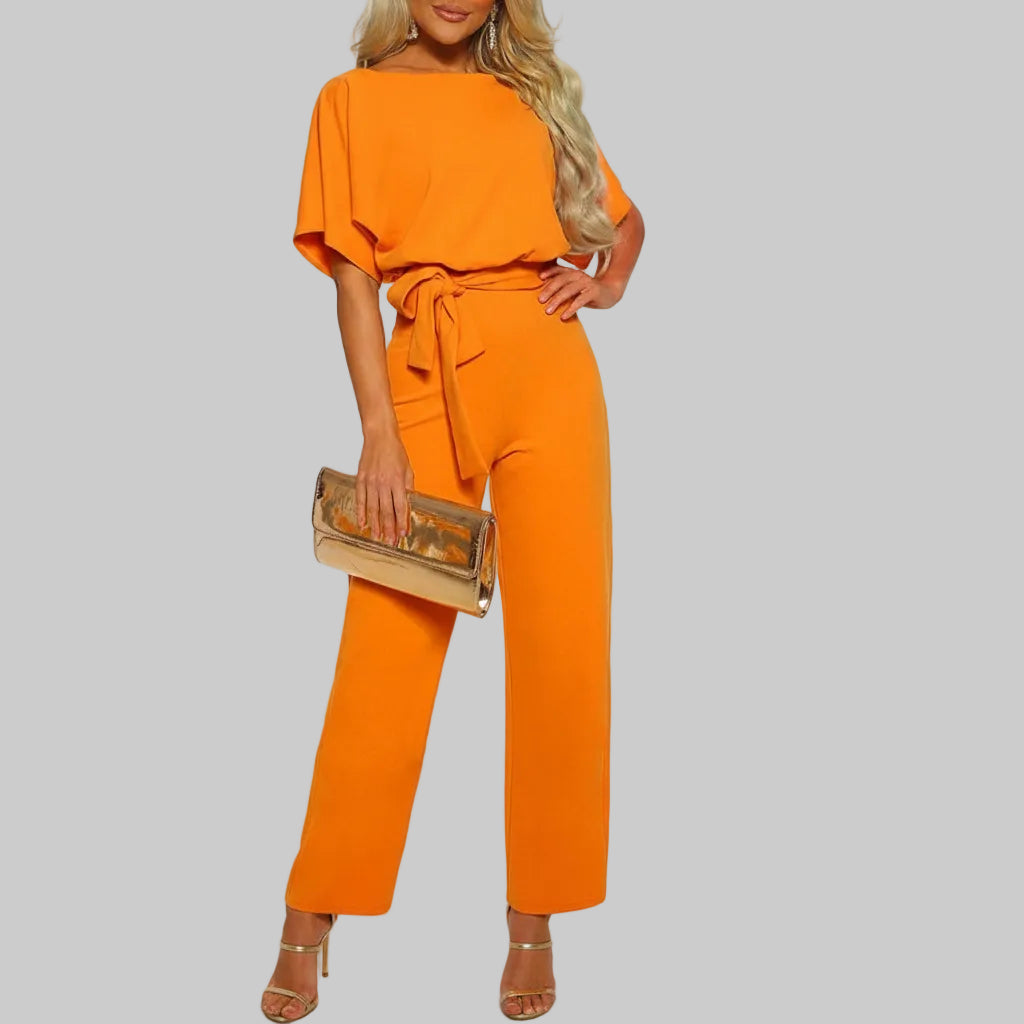 Classic Short-Sleeve Jumpsuit with Adjustable Waist for Comfortable Chic Looks