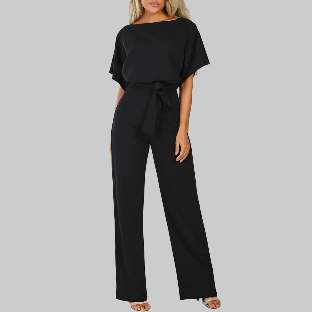 Classic Short-Sleeve Jumpsuit with Adjustable Waist for Comfortable Chic Looks