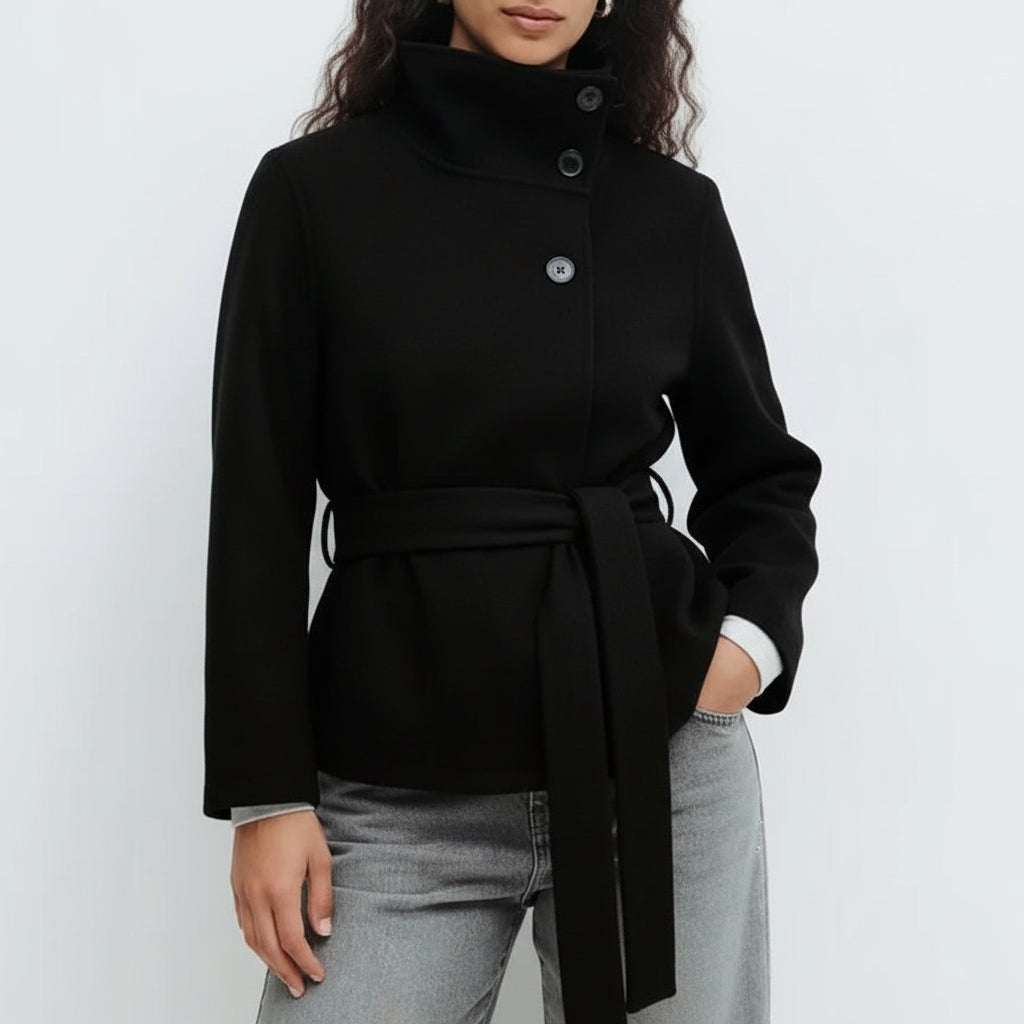 Chic Blend Cape with Self-Fasten Belt for Polished Everyday Style