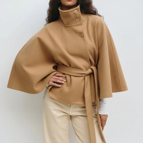 Schicker Wollmisch-Cape mit Selbstbindegürtel für einen gepflegten Alltagsstil