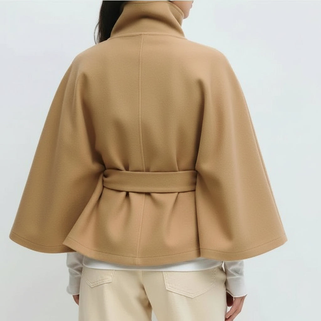 Chic Blend Cape with Self-Fasten Belt for Polished Everyday Style