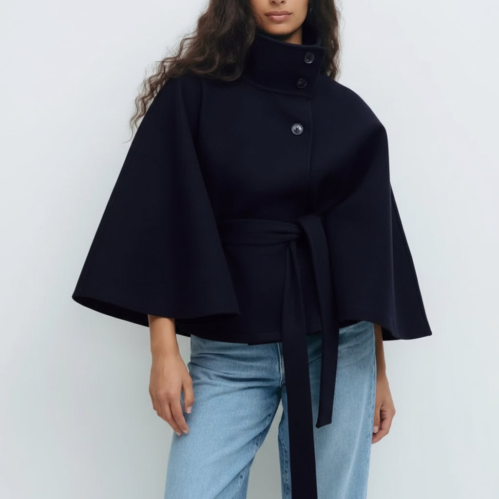 Chic Blend Cape with Self-Fasten Belt for Polished Everyday Style
