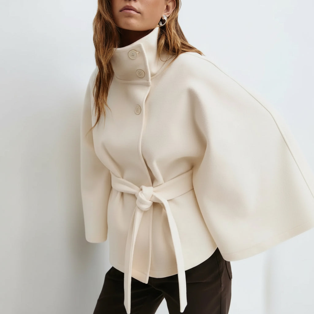 Chic Blend Cape with Self-Fasten Belt for Polished Everyday Style