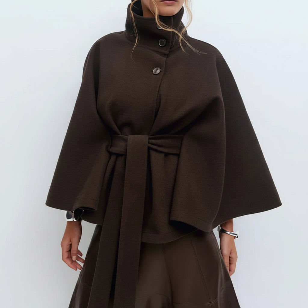 Chic Blend Cape with Self-Fasten Belt for Polished Everyday Style