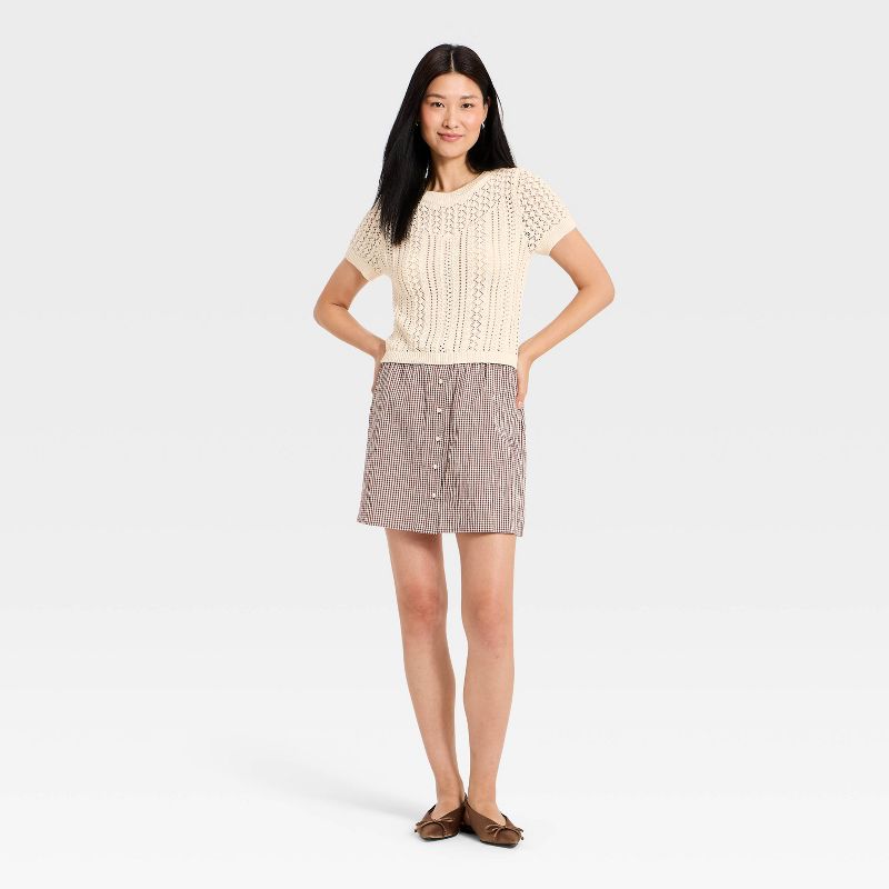 Damen Kurzarm Häkelpullover Leichtes Sommerstricktop