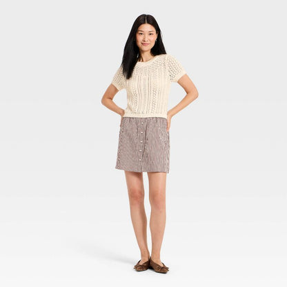 Women Short Sleeve Crochet Sweater Top Lightweight Summer Knit