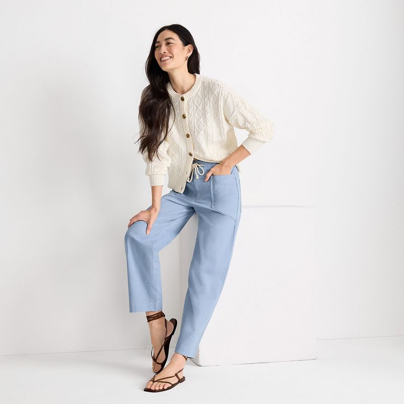 Damen High Waist Gerade Bein Kordelzug Knöchellange Hose Lässige Passform