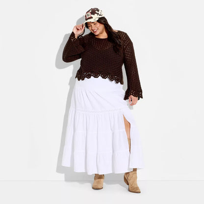 Damen Pullover mit Bootsausschnitt und Häkelmuster, leichter, lässiger Strick