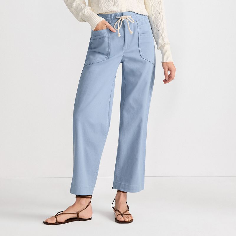 Damen High Waist Gerade Bein Kordelzug Knöchellange Hose Lässige Passform