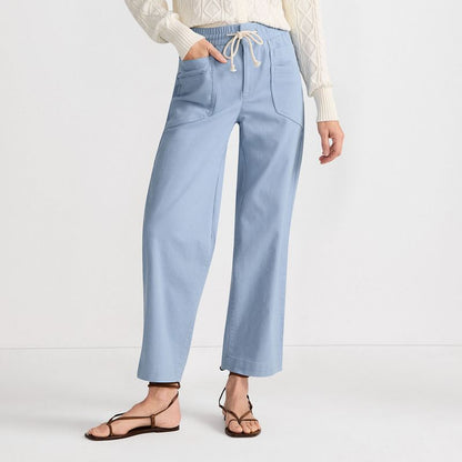 Women High Rise Straight Leg Drawstring Ankle Pants Casual Fit