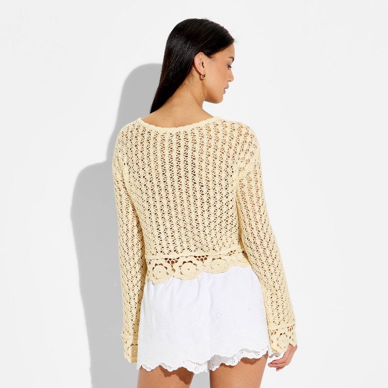 Damen Pullover mit Bootsausschnitt und Häkelmuster, leichter, lässiger Strick