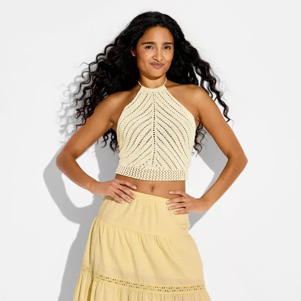 Damen Häkel-Halfter Crop Top Leichtes Sommeroutfit
