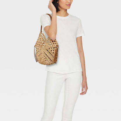 Women Straw Crochet Tassel Shoulder Bag Summer Beach Tote