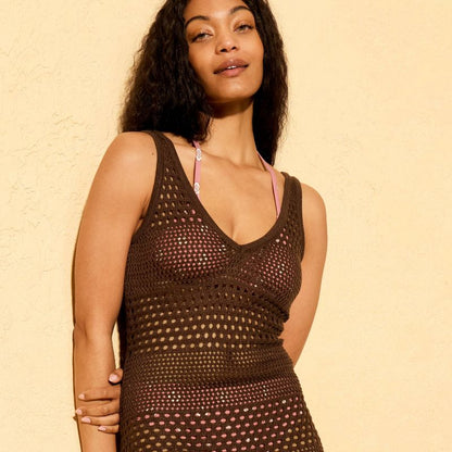 Women Crochet Swim Cover Up Mini Dress Lightweight Beach Outfit