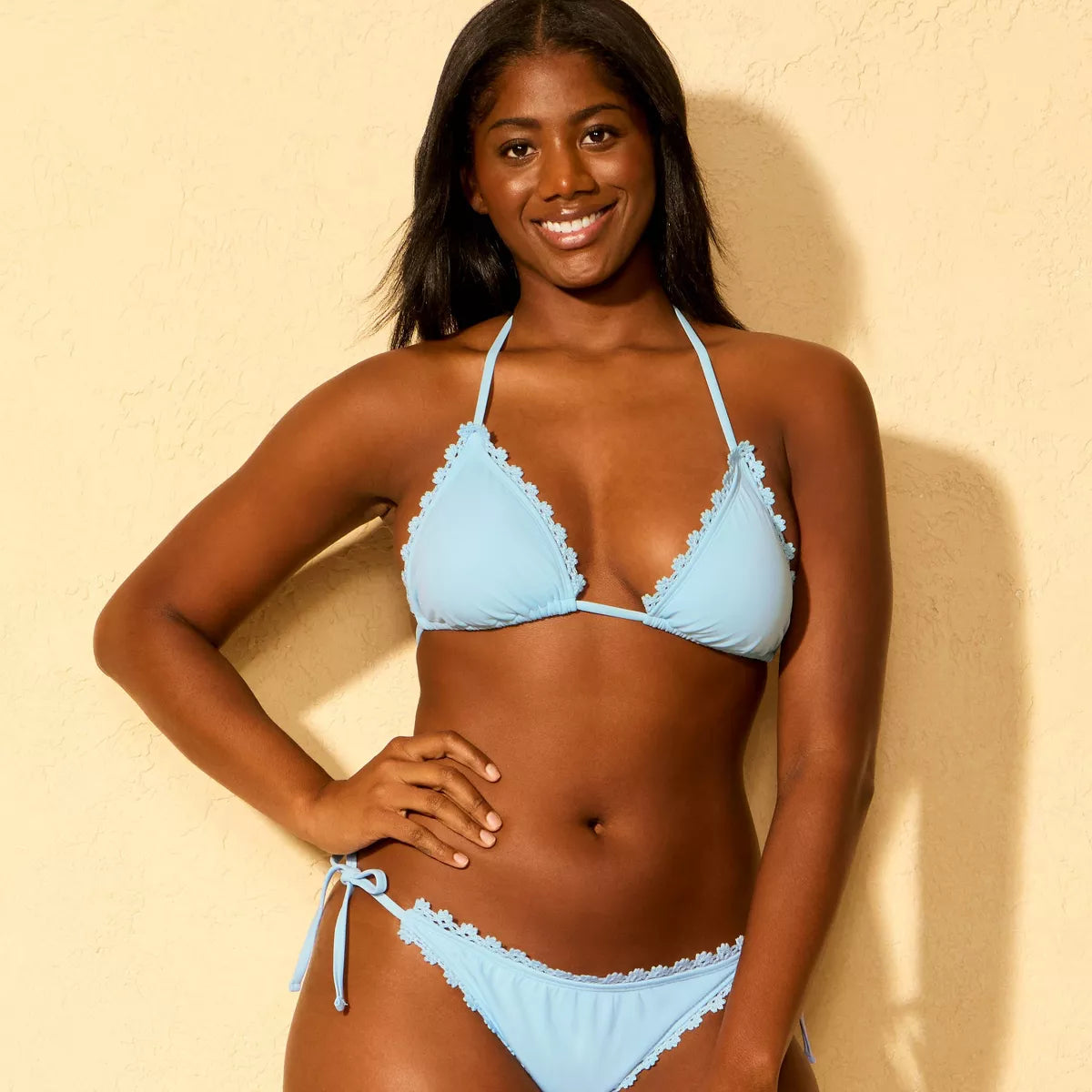 Women Crochet Edge Triangle Bikini Set Adjustable Beach Swimwear
