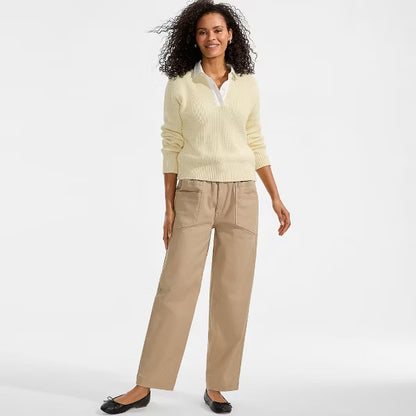 Women High Rise Straight Leg Drawstring Ankle Pants Casual Fit