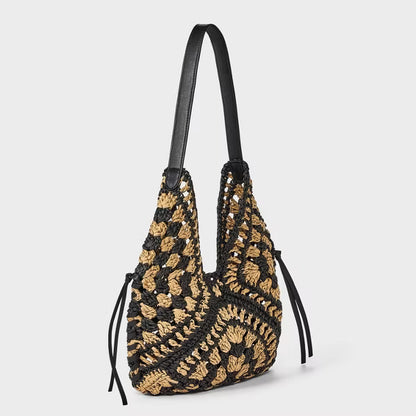Women Straw Crochet Tassel Shoulder Bag Summer Beach Tote