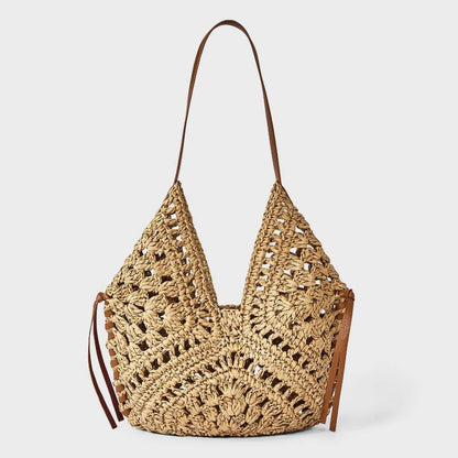 Women Straw Crochet Tassel Shoulder Bag Summer Beach Tote