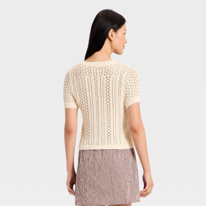 Damen Kurzarm Häkelpullover Leichtes Sommerstricktop