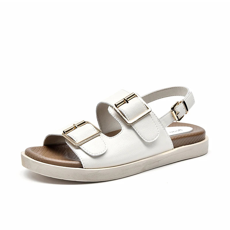 Flache Sandalen mit doppelter Schnalle