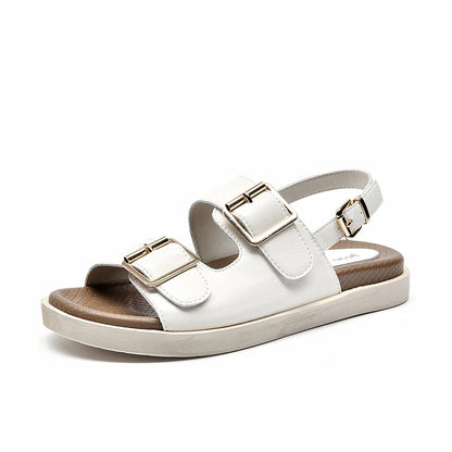Double Buckle Flat Sandals