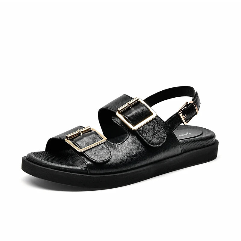 Flache Sandalen mit doppelter Schnalle