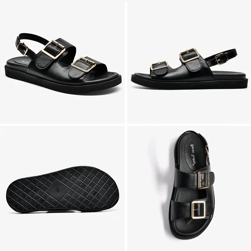 Flache Sandalen mit doppelter Schnalle
