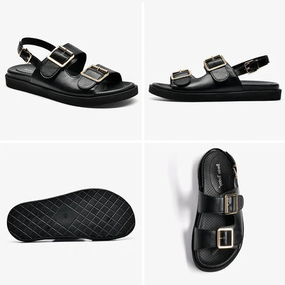 Double Buckle Flat Sandals