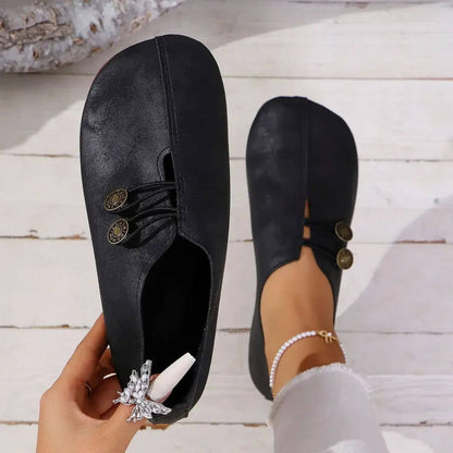 Vintage Minimalist Slip On Flat Shoes With Soft Leather Feel