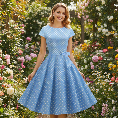 Retrodot Midi Dress – Timeless Vintage Charm