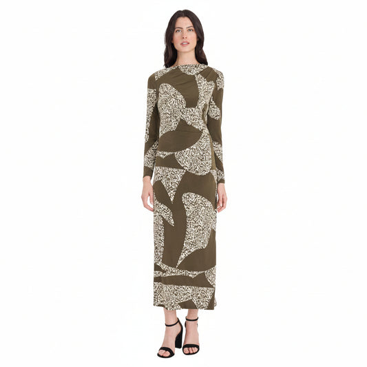 Long Sleeve Sheath Maxi Dress – Animal Print Elegance