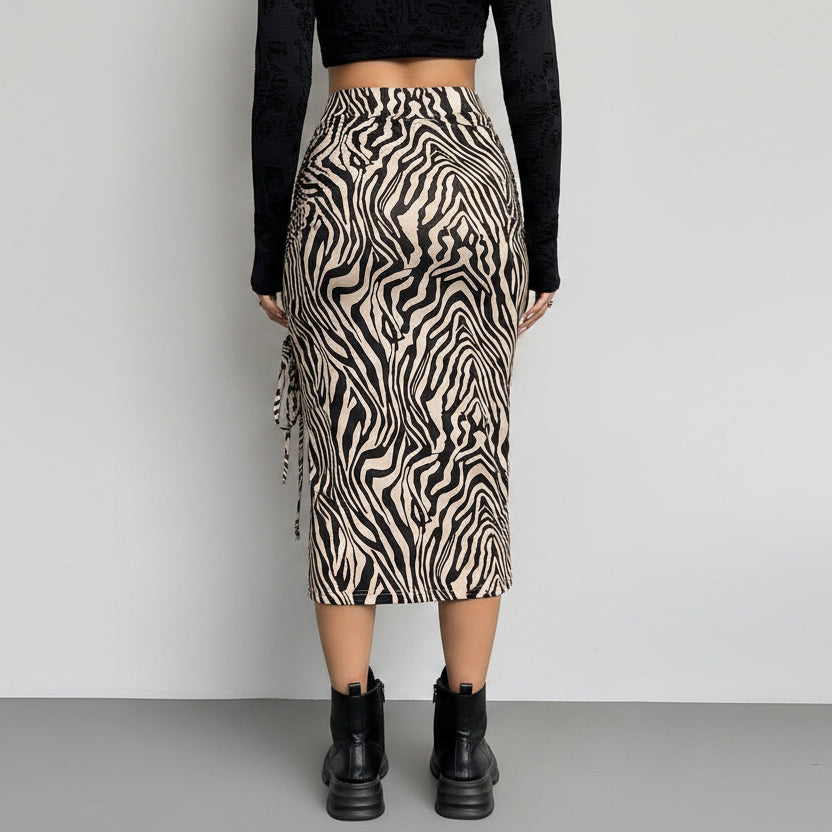 Midirock mit hohem Bund, gerafft und im Animal-Print – Cowgirl-Stil