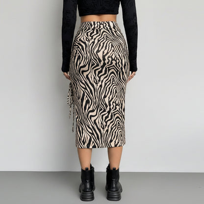Midirock mit hohem Bund, gerafft und im Animal-Print – Cowgirl-Stil