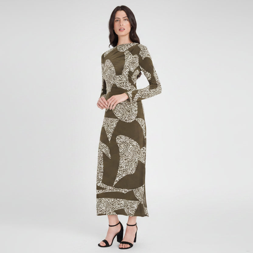 Maxikleid mit langen Ärmeln – Eleganz im Animal-Print