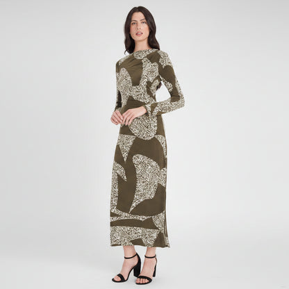 Maxikleid mit langen Ärmeln – Eleganz im Animal-Print