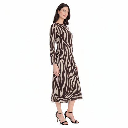 Women’s Long Sleeve Zebra Print Midi Shift Dress